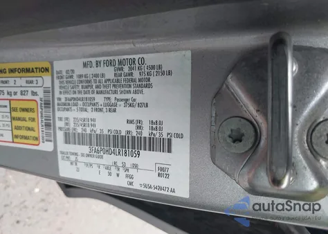 2020 Ford Fusion Se z USA, uszkodzony, nr VIN 3FA6P0HD4LR181059